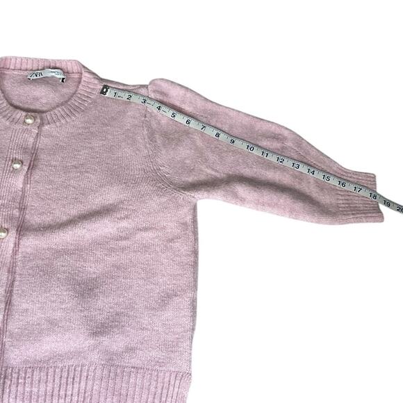 ZARA Baby Pink Bubble-Sleeve Pearl Button Knit Cardigan – Size Medium - Picture 7 of 10